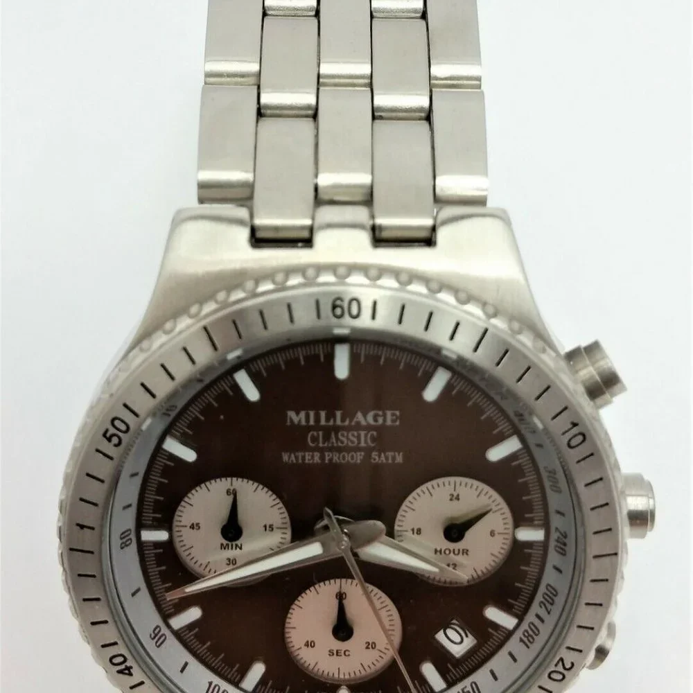 Millage Classic 4388 Date Chronograph Stainless Steel Japan Movement - Nice!